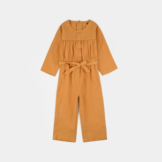 Girls Cotton Jumpsuit Baby Flowers-Mustard