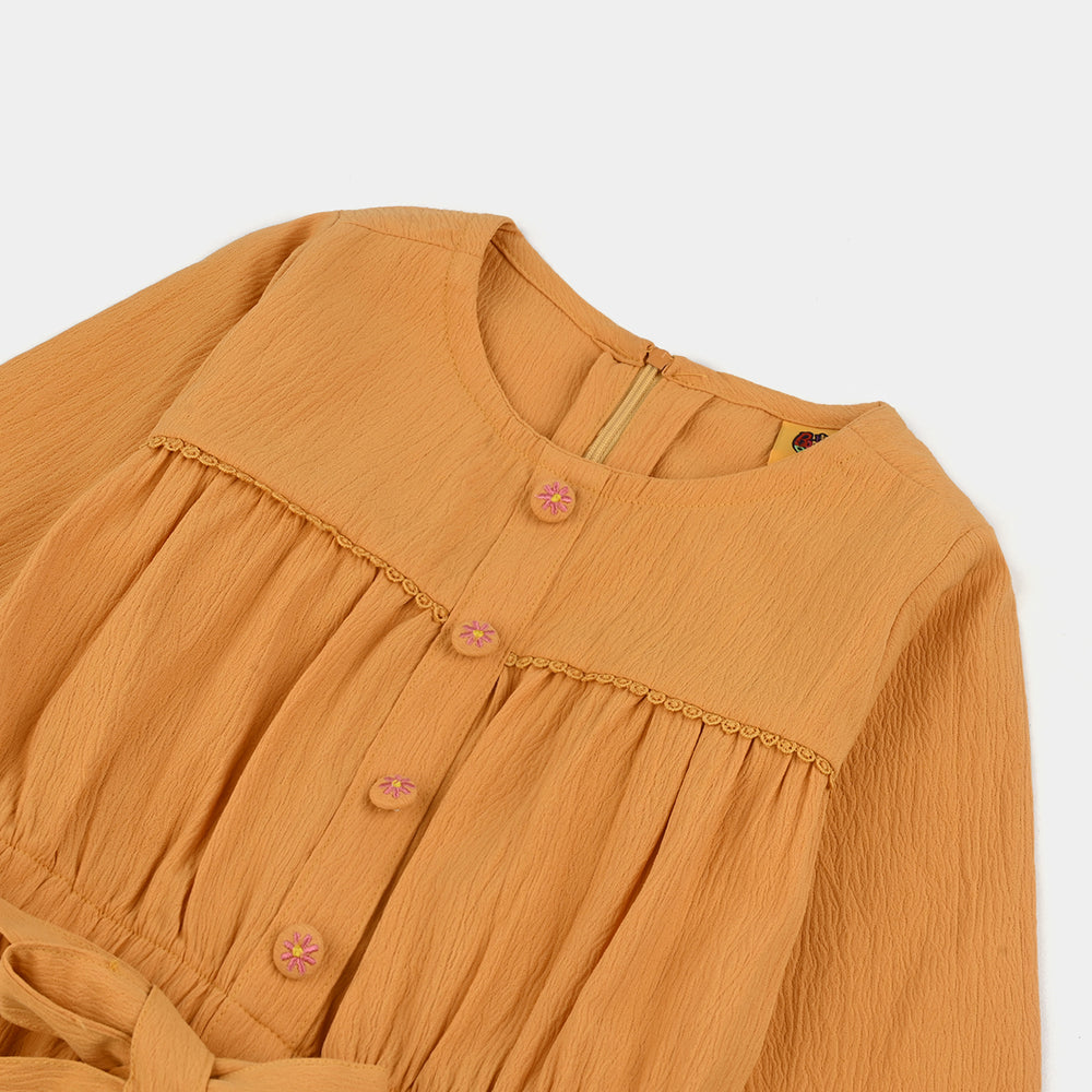 Girls Cotton Jumpsuit Baby Flowers-Mustard