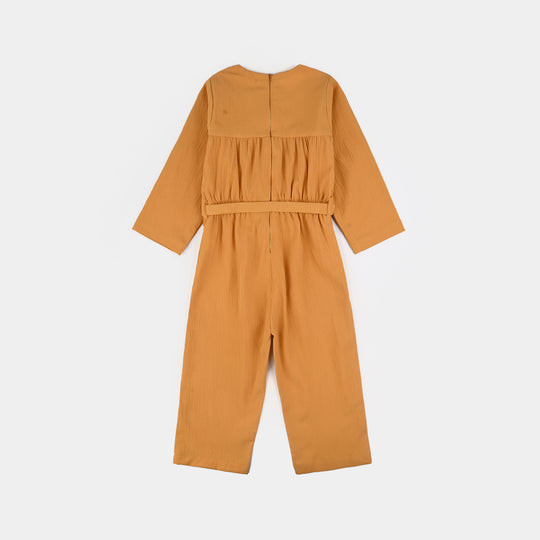 Girls Cotton Jumpsuit Baby Flowers-Mustard