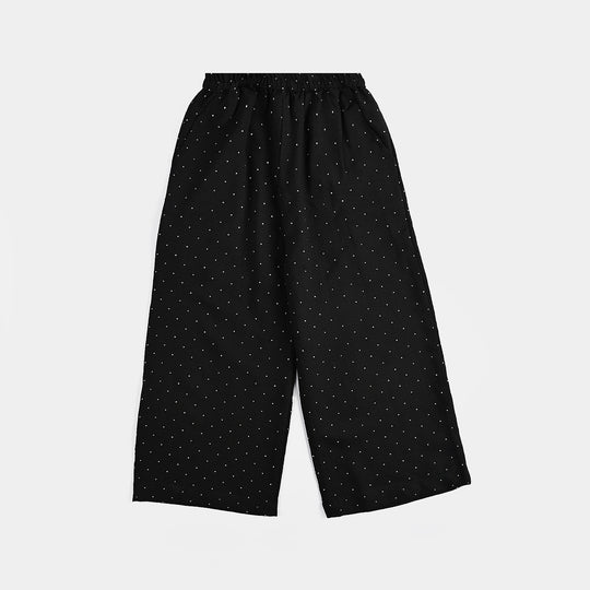 Girls Poly Crinkle CO-Ord Set Black Studs-BLACK