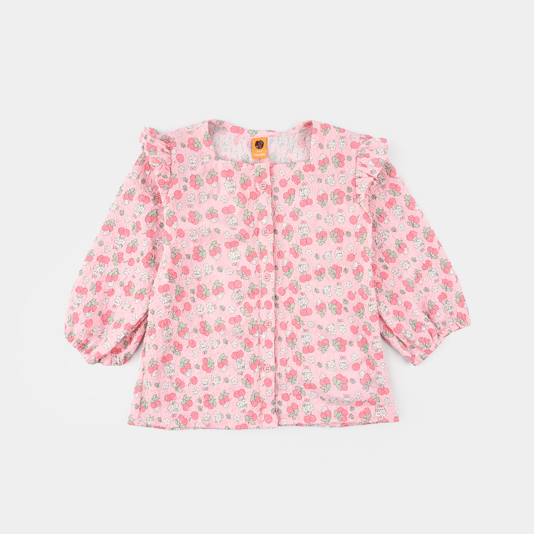 Girls Poly Crinkle Casual Top Cherry-Baby Pink