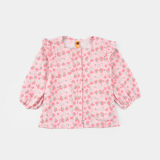 Girls Poly Crinkle Casual Top Cherry-Baby Pink