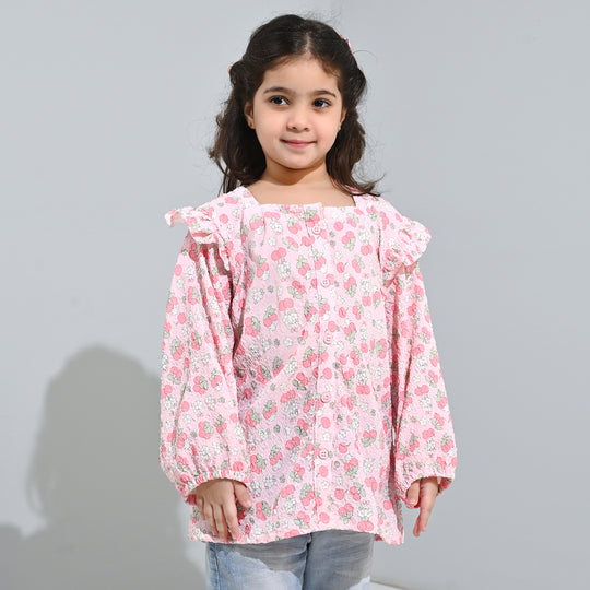 Girls Poly Crinkle Casual Top Cherry-Baby Pink