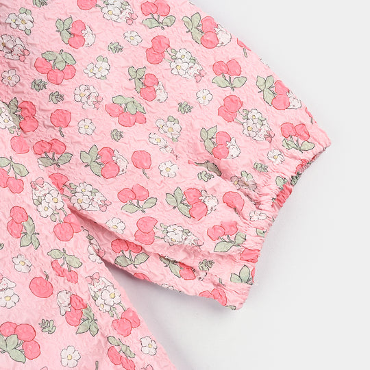 Girls Poly Crinkle Casual Top Cherry-Baby Pink