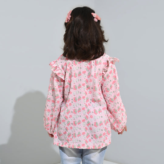 Girls Poly Crinkle Casual Top Cherry-Baby Pink