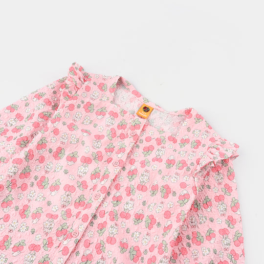 Girls Poly Crinkle Casual Top Cherry-Baby Pink
