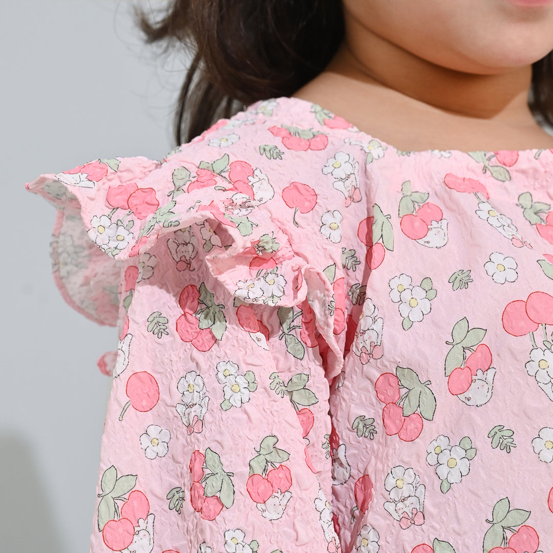 Girls Poly Crinkle Casual Top Cherry-Baby Pink