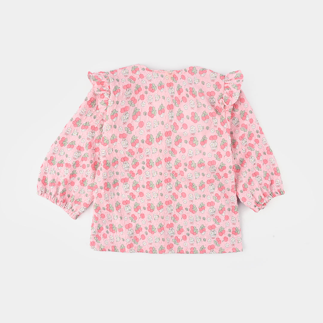 Girls Poly Crinkle Casual Top Cherry-Baby Pink