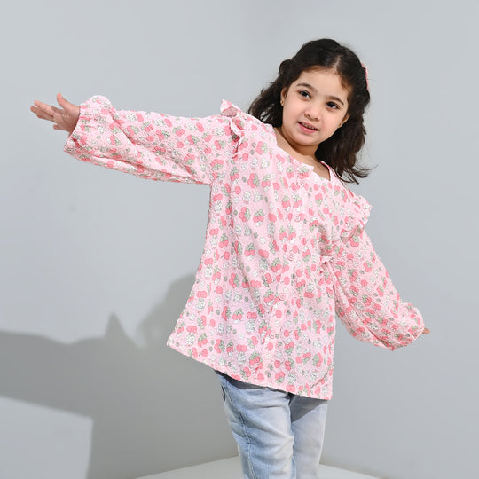 Girls Poly Crinkle Casual Top Cherry-Baby Pink