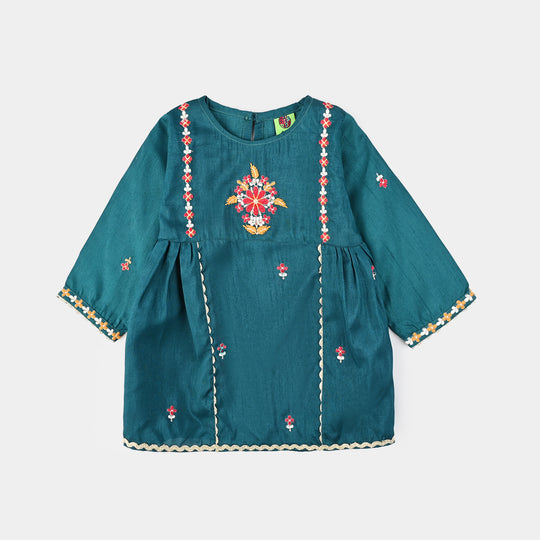 Infant Girls Raw Silk Emb 2Pcs Bella-Teal.Blue