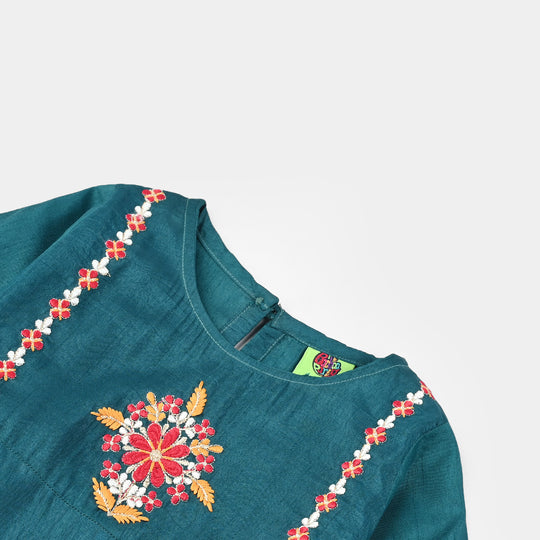 Infant Girls Raw Silk Emb 2Pcs Bella-Teal.Blue