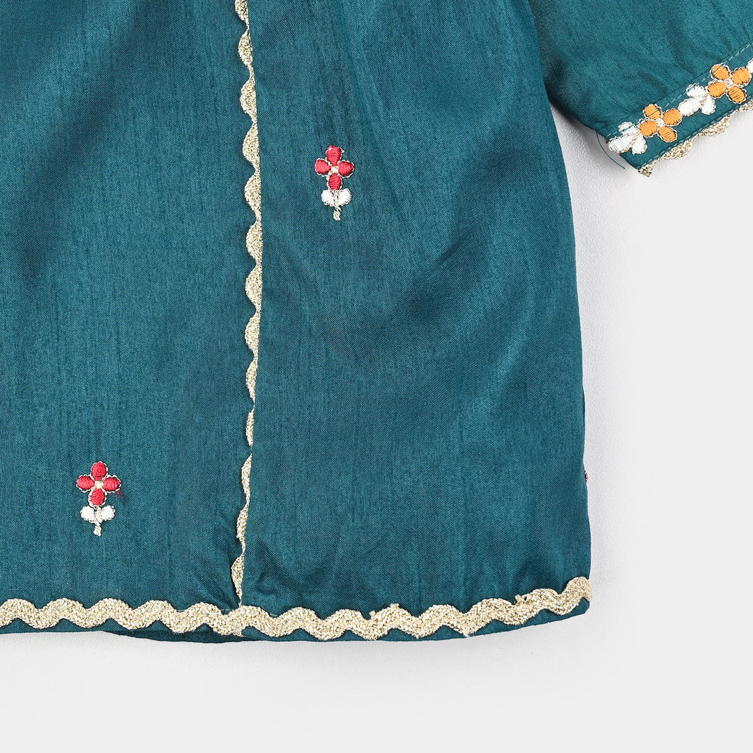 Infant Girls Raw Silk Emb 2Pcs Bella-Teal.Blue