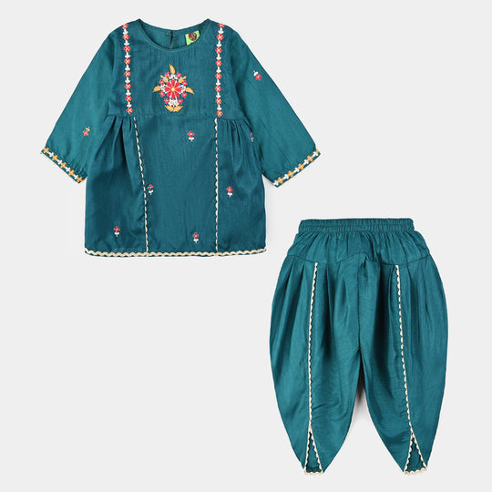 Infant Girls Raw Silk Emb 2Pcs Bella-Teal.Blue