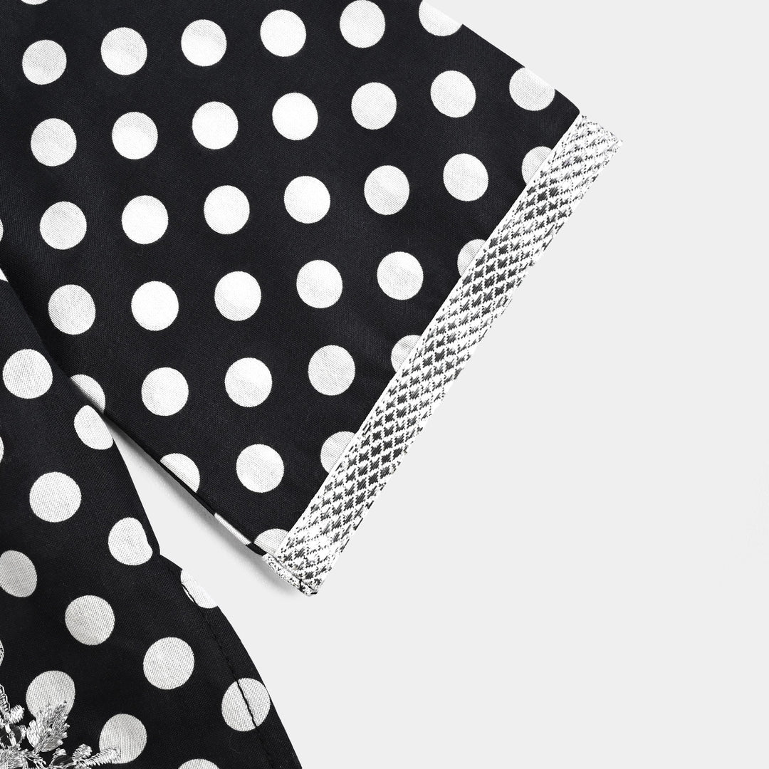 Infant Girls Cotton Poplin Printed & Emb 2 Pcs Polka Dote - BLACK