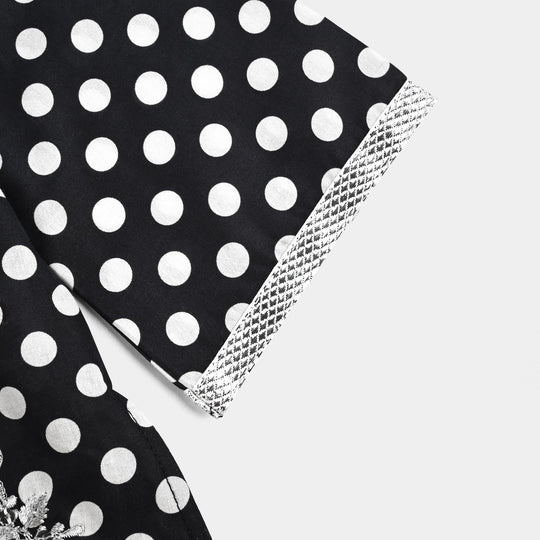 Infant Girls Cotton Poplin Printed & Emb 2 Pcs Polka Dote - BLACK