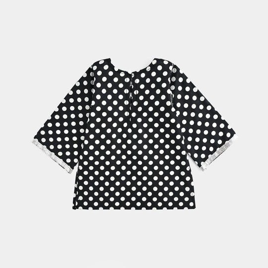 Infant Girls Cotton Poplin Printed & Emb 2 Pcs Polka Dote - BLACK
