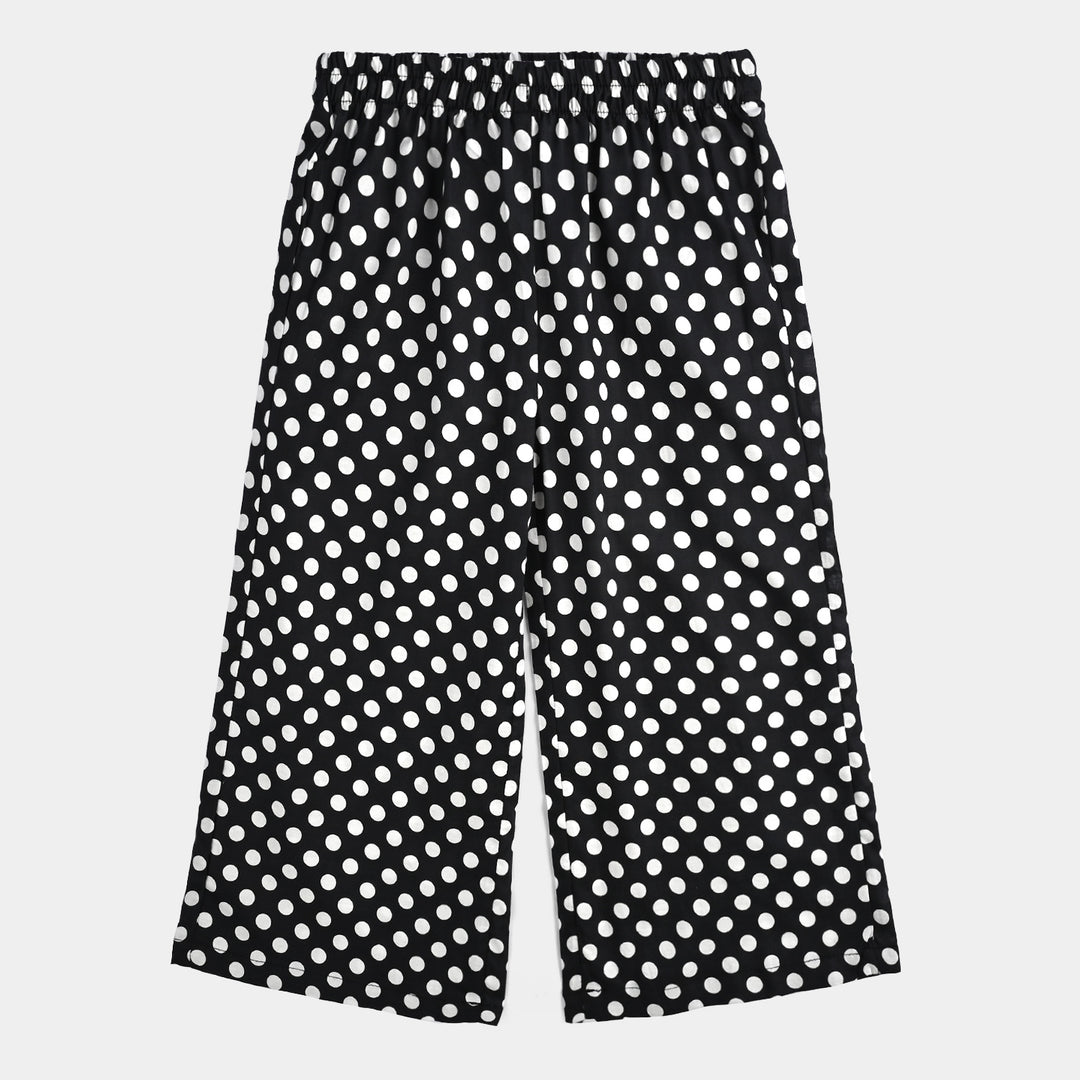 Girls Cotton Poplin Printed & Emb 2 Pcs Polka Dote - BLACK