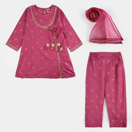 Girls Jacquard Fancy 3Pcs Heer-Magenta