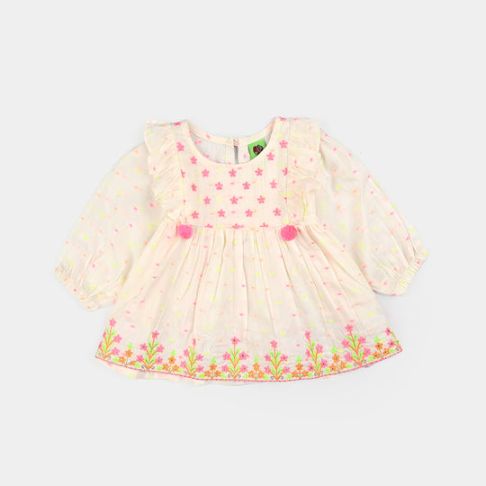 Infant Girls Jacquard Emb Kurti Popup-White