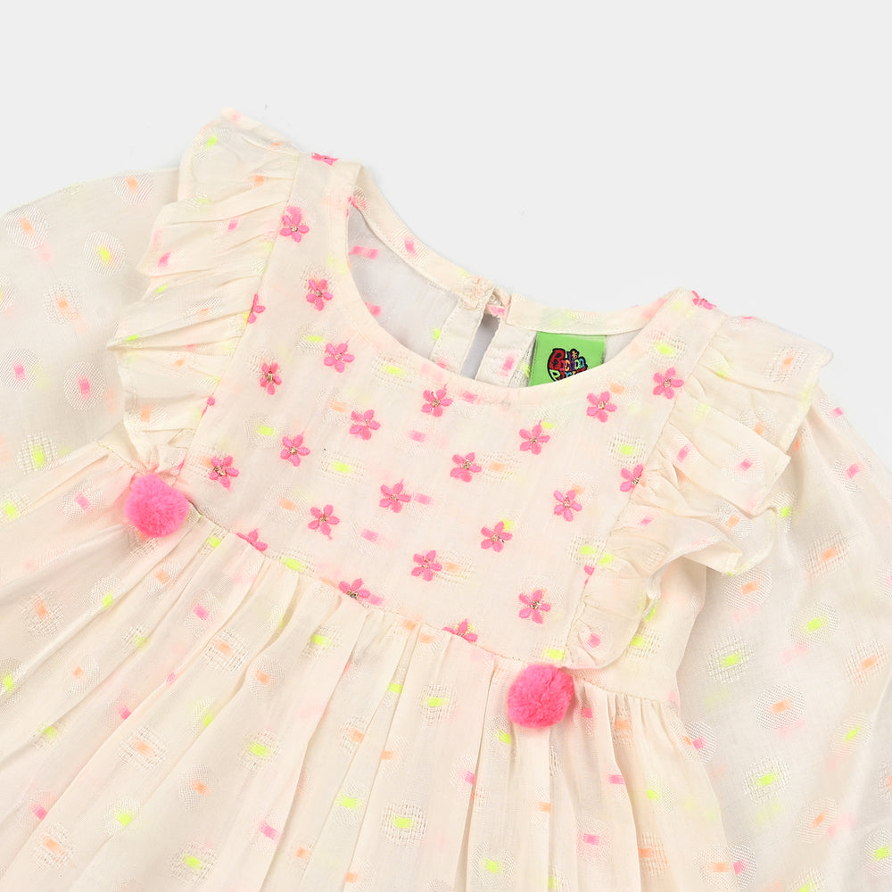 Infant Girls Jacquard Emb Kurti Popup-White
