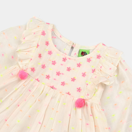 Infant Girls Jacquard Emb Kurti Popup-White