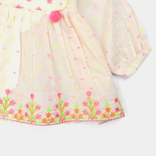 Infant Girls Jacquard Emb Kurti Popup-White