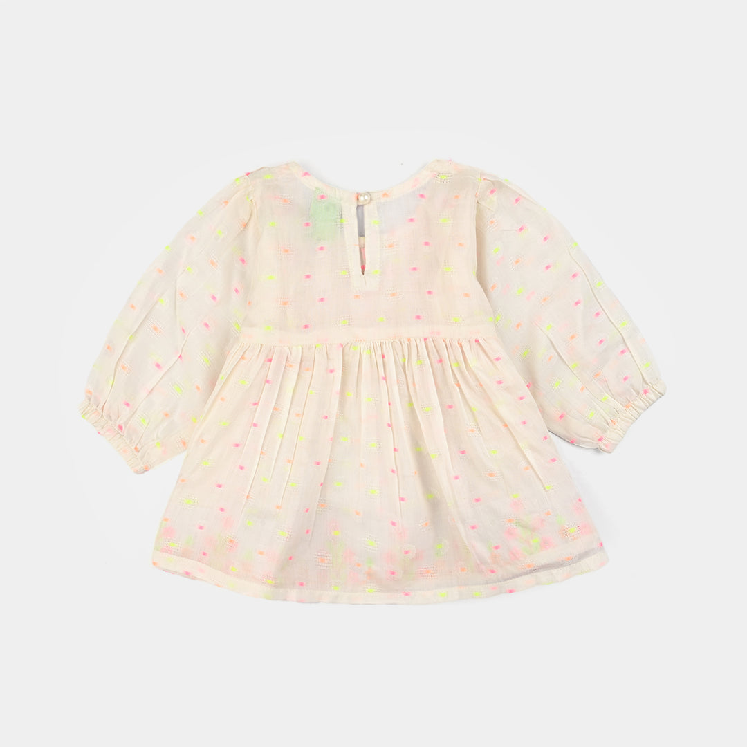 Infant Girls Jacquard Emb Kurti Popup-White