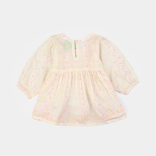 Infant Girls Jacquard Emb Kurti Popup-White