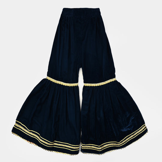 Girls Velvet Fancy 3Pcs Dhanak-Teal blue