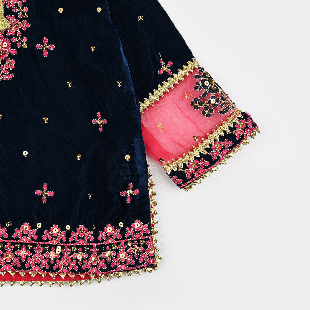 Infant Girls Velvet Fancy 2Pcs Dhanak-Teal blue