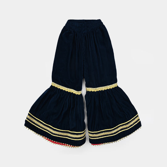 Infant Girls Velvet Fancy 2Pcs Dhanak-Teal blue