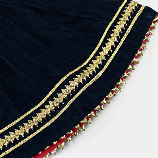 Infant Girls Velvet Fancy 2Pcs Dhanak-Teal blue