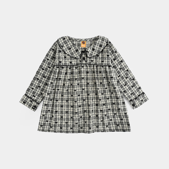 Girls Poly Cotton Casual Top Black Bow-Multi