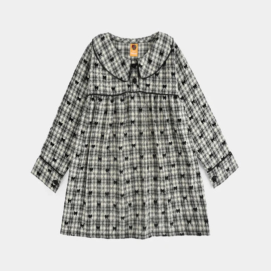 Girls Poly Cotton Casual Top Black Bow-Multi