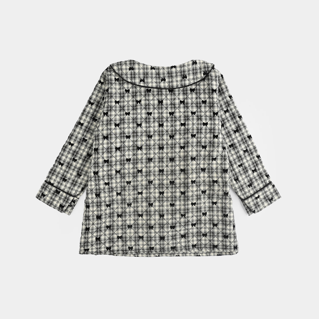 Girls Poly Cotton Casual Top Black Bow-Multi