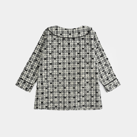 Girls Poly Cotton Casual Top Black Bow-Multi