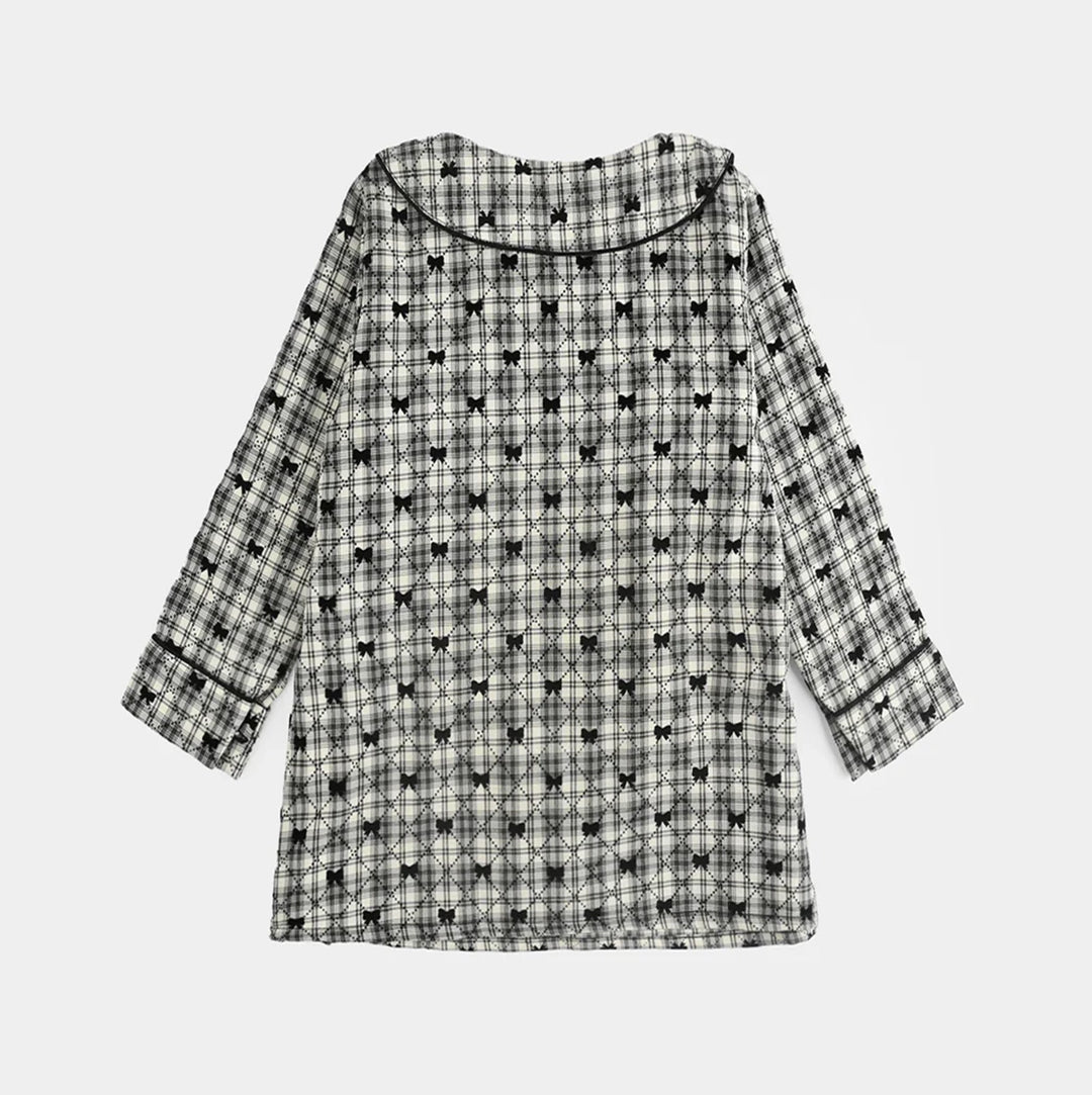 Girls Poly Cotton Casual Top Black Bow-Multi