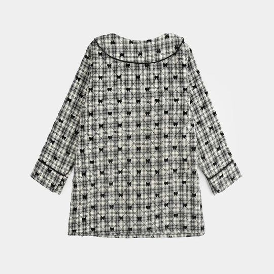 Girls Poly Cotton Casual Top Black Bow-Multi