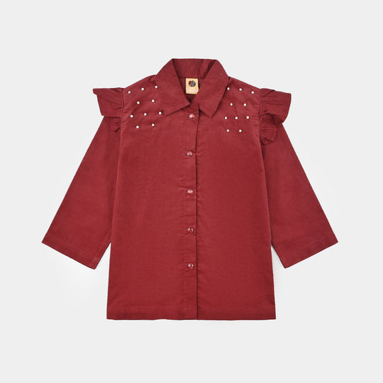 Girls Corduroy Co-Ord Set Rose-MAROON