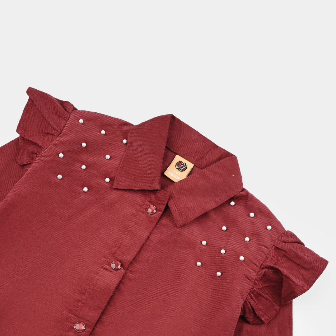 Girls Corduroy Co-Ord Set Rose-MAROON
