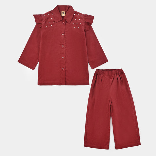 Girls Corduroy Co-Ord Set Rose-MAROON