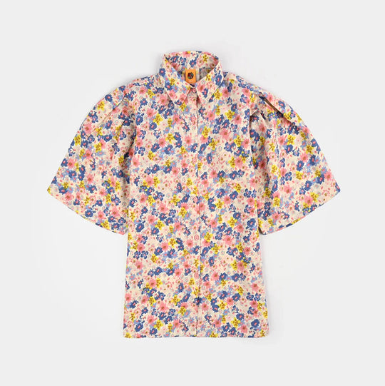 Girls Poly Crinkle Casual Top Strawberry Pink-Cream