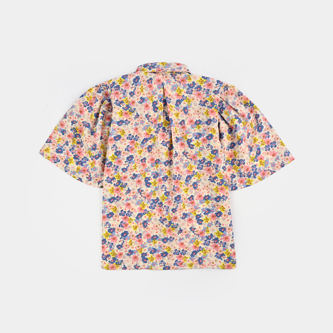 Girls Poly Crinkle Casual Top Strawberry Pink-Cream