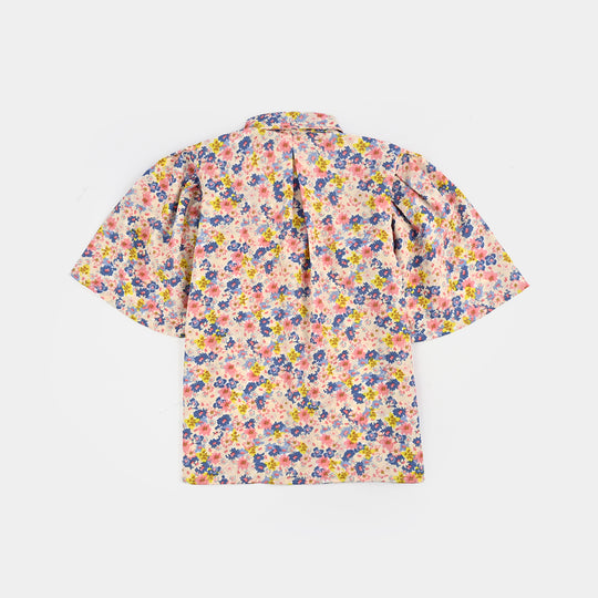 Girls Poly Crinkle Casual Top Strawberry Pink-Cream