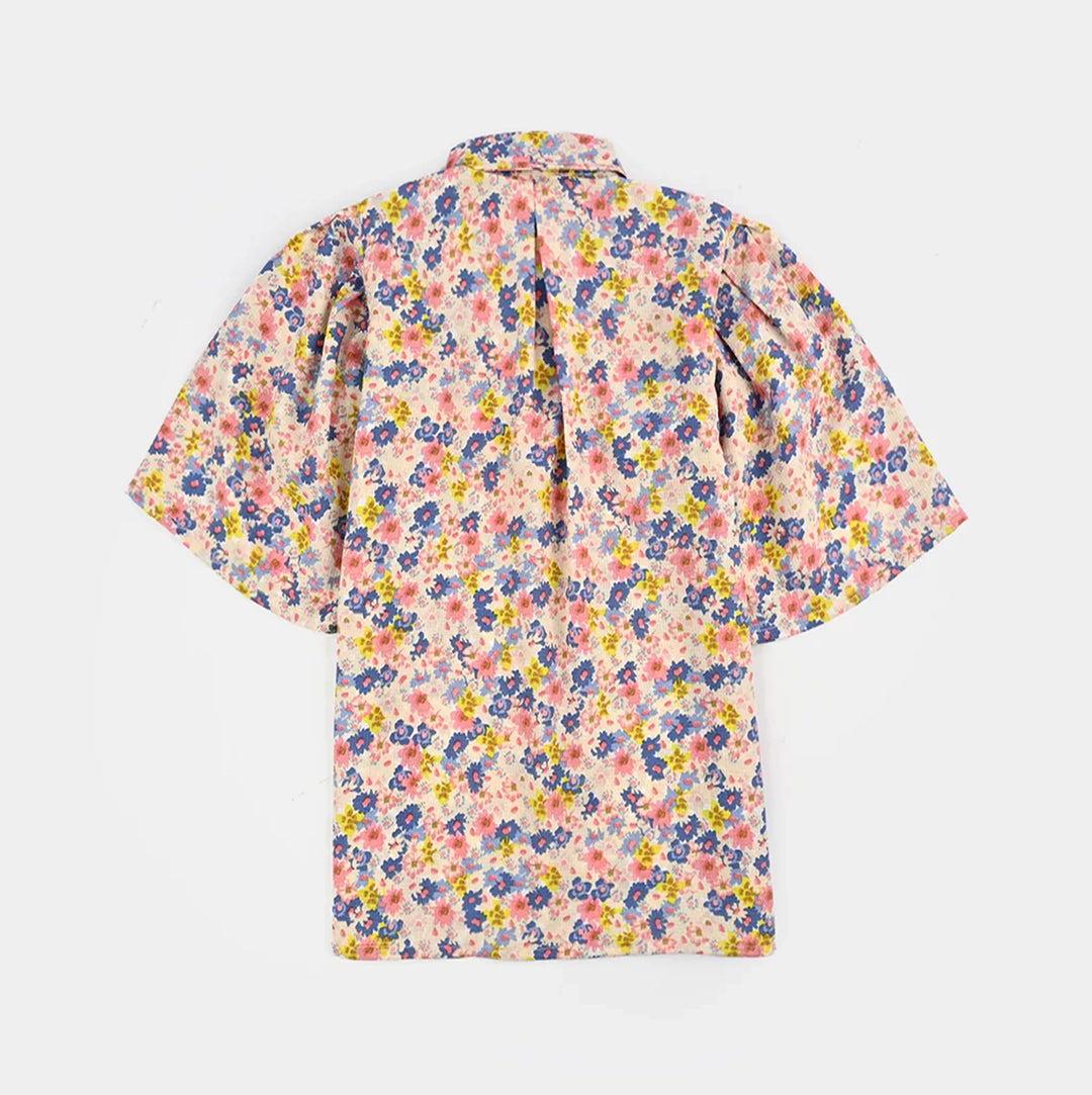 Girls Poly Crinkle Casual Top Strawberry Pink-Cream