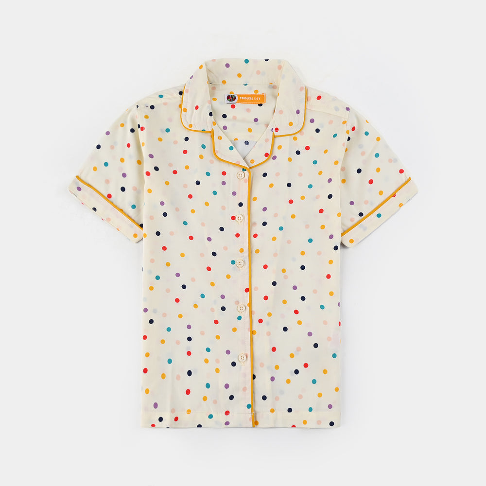 Girls Viscose Woven Night Suit-Multi Polka - Multi