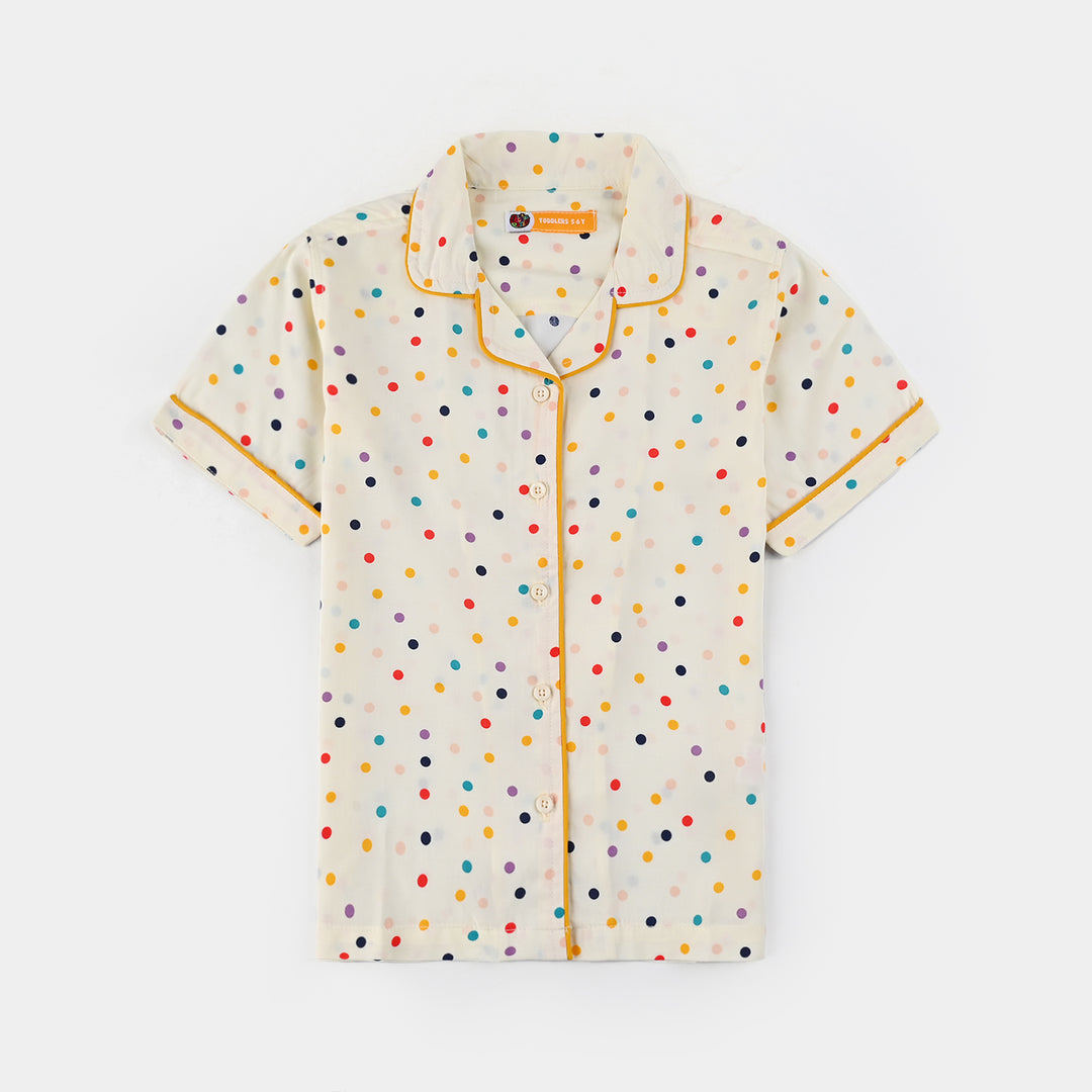 Girls Viscose Woven Night Suit-Multi Polka - Multi