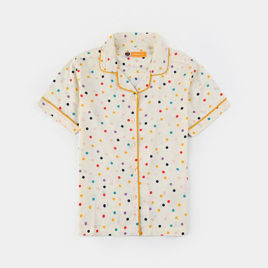 Girls Viscose Woven Night Suit-Multi Polka - Multi