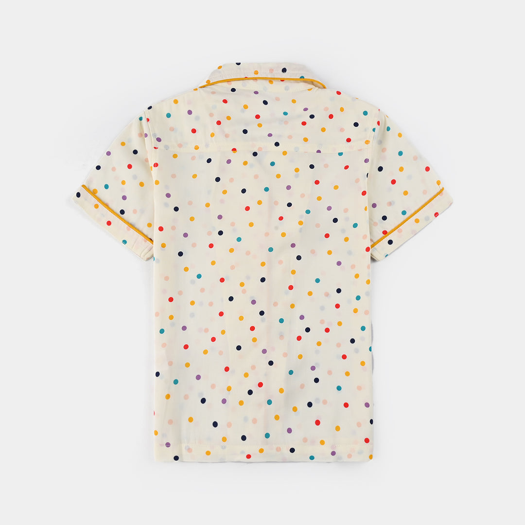 Girls Viscose Woven Night Suit-Multi Polka - Multi
