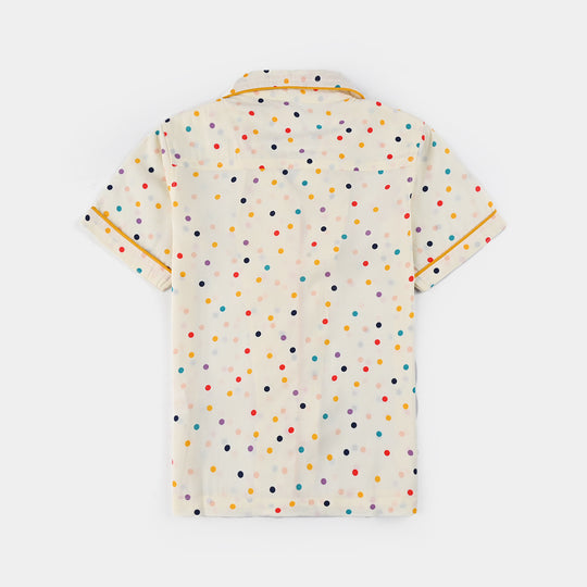 Girls Viscose Woven Night Suit-Multi Polka - Multi